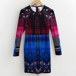 Clover Canyon Med Enchanted Woodlands Neoprene Digital Print Long Sleeve Mini